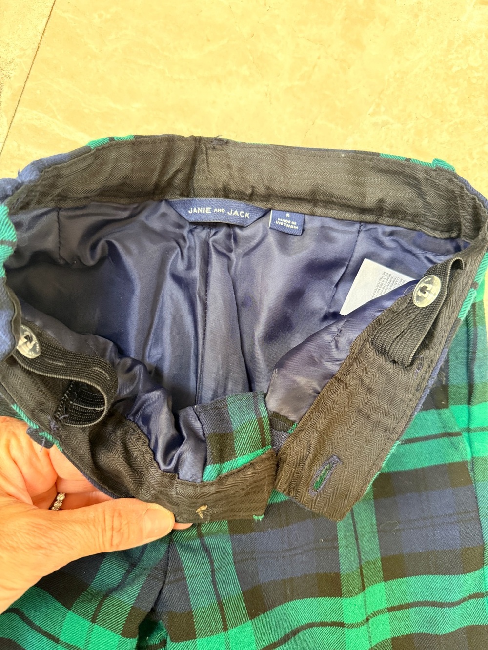 Janie and Jack suit set (4 pcs)Navy Velvet Blazer, Vest & Green Plaid Pants Set - Picture 7 of 11